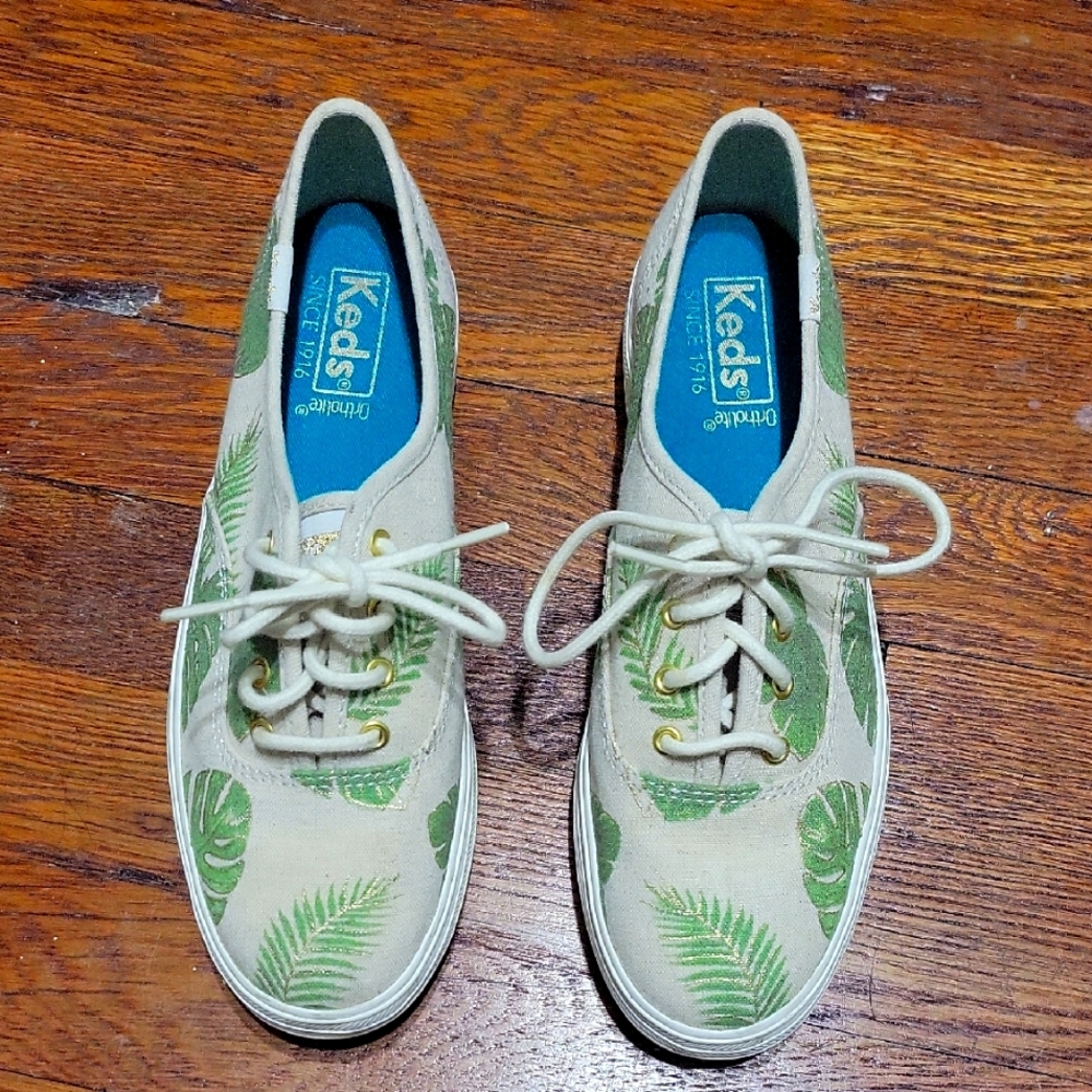 Keds Green and Cream Tropical Canvas Sneakers